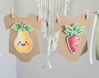 Farmer's market baby shower banner,Locally grown baby shower decorations,Gender neutral baby shower decor,Baby bodysuit garland,Baby shower