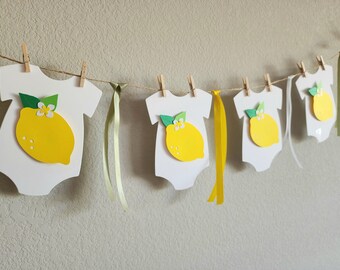 Lemon baby shower garland,Baby shower banner,Lemon onesie banner,Fruit baby banner,Fruit baby shower decor,Lemon baby shower banner