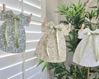 Sage floral baby shower banner,Baby dress banner,Sage bodysuit banner, Baby dress shower garland,Baby girl shower decor,Sage onesie banner