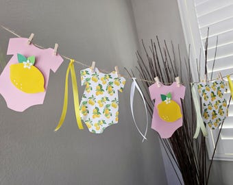 Girl baby shower decor,Lemon baby shower banner,Lemon onesie banner,Baby girl shower banner,Lemon bodysuit banner,Summer baby shower decor