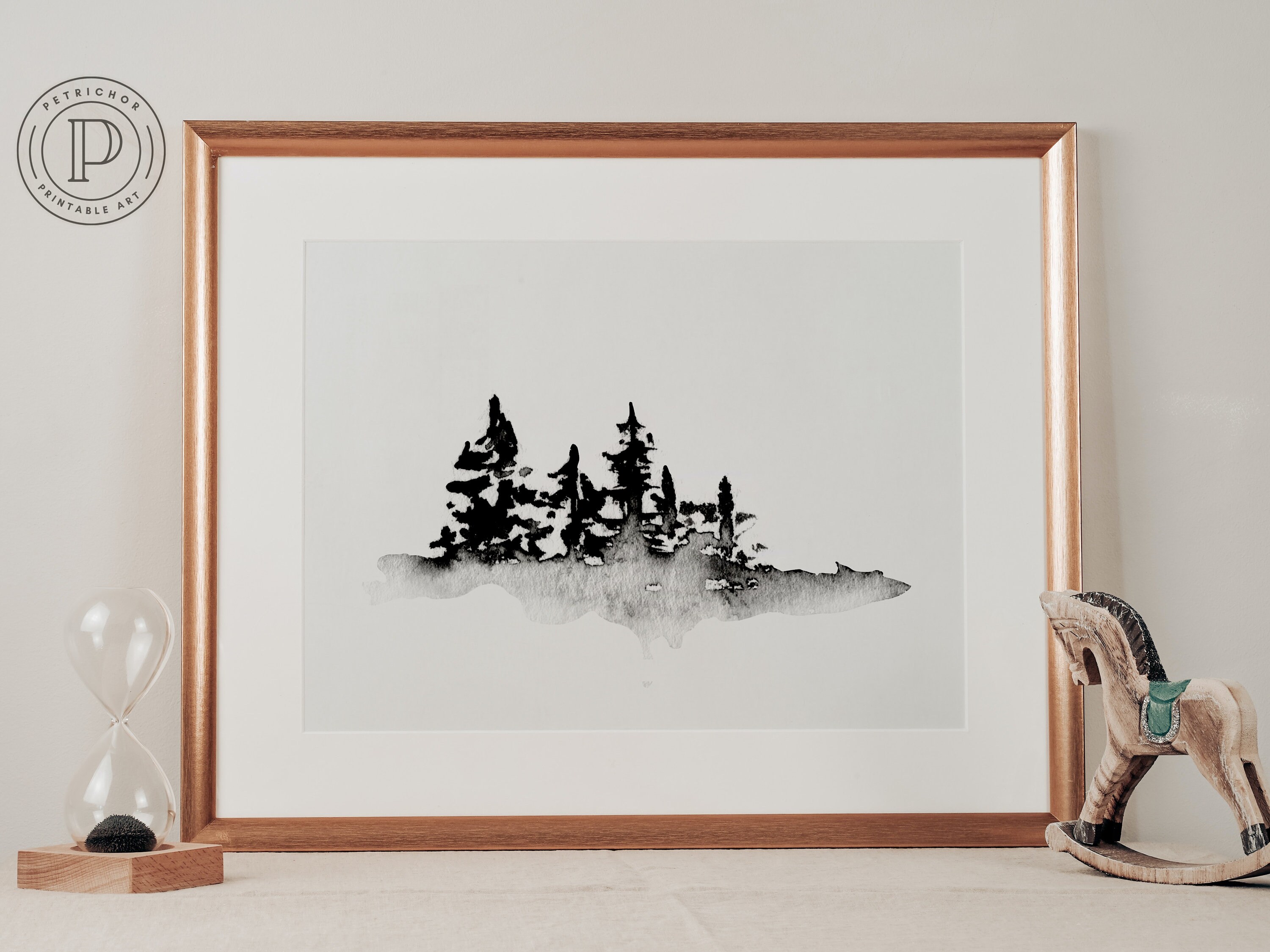 Forest Watercolor Wall Art Minimalist Pine Tree Print Misty - Etsy