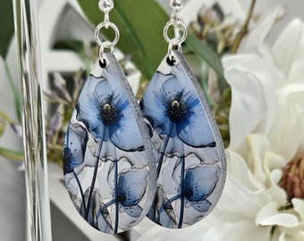 Blue Blossom Earrings | Classy Hypoallergenic dangle | Sterling Silver Hooks | Lightweight & Lovely