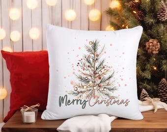 Christmas Tree Pillow Case: Linen Feel Holiday Decor