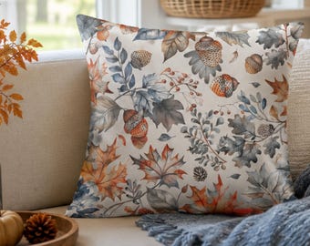 Fall Pillow Cover: Linen Feel, Farmhouse Autumn Decor, Printed Both Sides