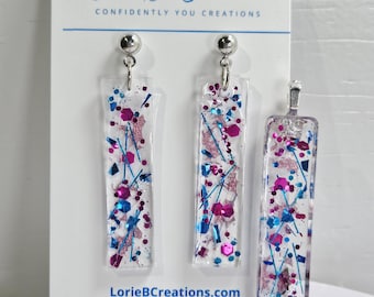 Iridescent Pink & Blue Resin Earrings: Lightweight Modern Jewelry