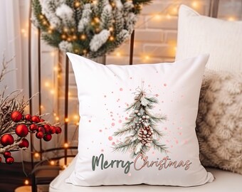 Christmas Tree Pillow Case: Linen Feel Holiday Decor