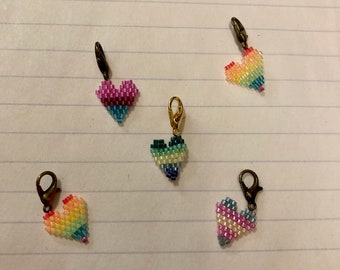 Beaded Heart Charm with Keychain Clasp - Rainbow/Color/Broken/Pride/Flag/Neon/Random