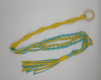 Macrame Plant Hanger- Yellow and Turquoise