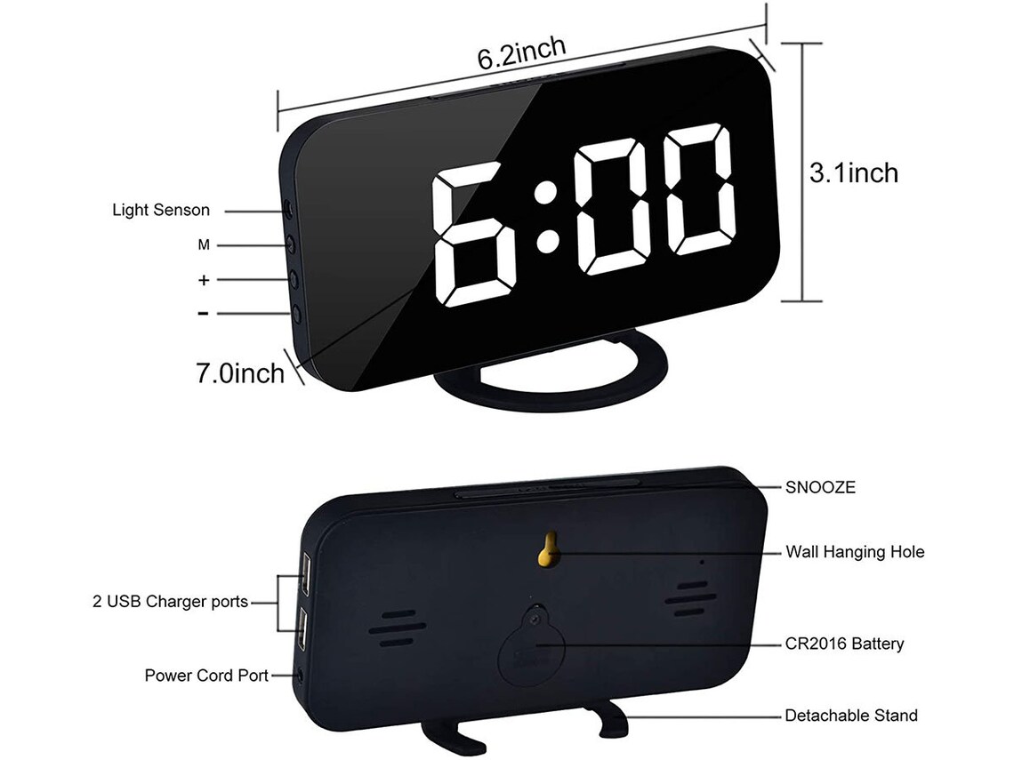 Digital Alarm Clocks7 LED Mirror Electronic Clockwith Etsy