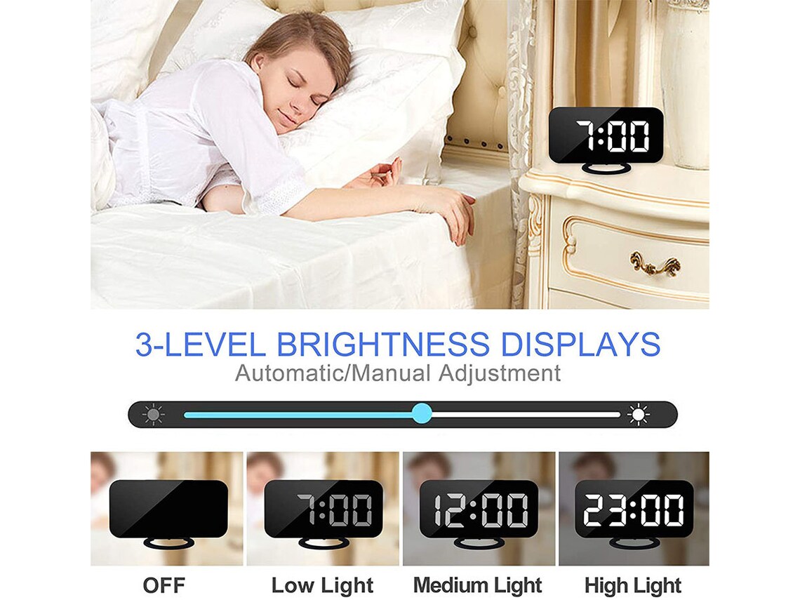 Digital Alarm Clocks7 LED Mirror Electronic Clockwith Etsy