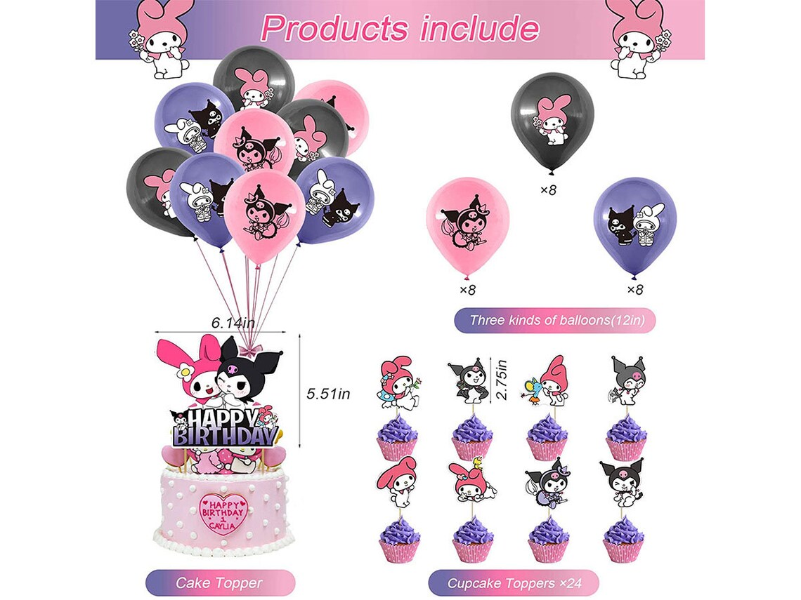 101-pcs-kuromi-party-decorations-cute-my-melody-theme-etsy