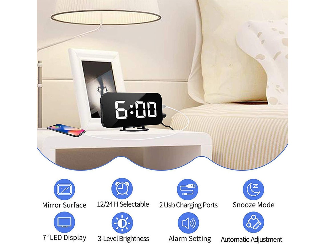 Digital Alarm Clocks7 LED Mirror Electronic Clockwith Etsy