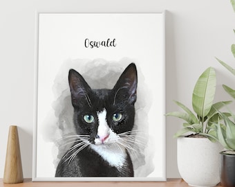 Watercolor Pet Portrait, Custom Cat Portrait, Animal Portrait, Pet Memorial, Cat Memorial, Pet Gift For Her, Personalized Christmas Gift
