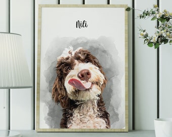 Pet Portrait, Personalized Digital Print, Dog Portrait Wall Art, Dog Memorial Gift, Dog Painting, Custom Gift For Dog, Best Gift For Her Pet