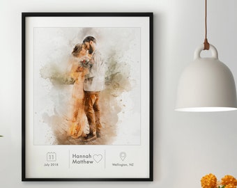 Custom Couple Portrait Watercolor Personalized Christmas Gift For Him Engagement Gift Wedding Anniversary Gift For Couple Gift For Her