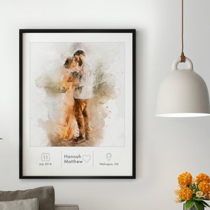 Custom Couple Portrait Watercolor Personalized Christmas Gift For Him Engagement Gift Wedding Anniversary Gift For Couple Gift For Her