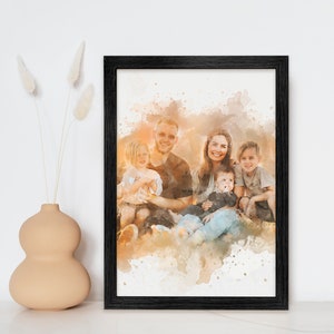 watercolor family portrait black frame