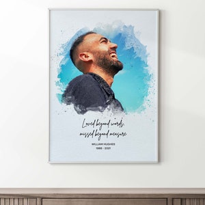Gedenkaquarellporträt, Familienporträt, In liebevoller Erinnerung Geschenk, Trauergeschenk, Beileidgeschenk, Beileidgeschenk für den Verlust des Ehemanns