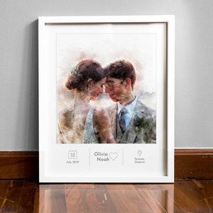 Custom Watercolor Couple Portrait From Photo, Anniversary Gift, Wedding Gift For Husband, Engagement Gift For Him, Christmas Gift For Him