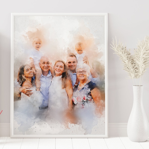 Custom Family Portrait From Photo, Personalized Gift For Her, Anniversary Gift For Couple, Engagement Gift, Wedding Gift, Christmas Gift