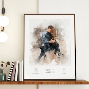 Custom Watercolor Couple Portrait From Photo, Personalized Christmas Gift for Him, Wedding Gift For Couple, Anniversary Gift For Boyfriend