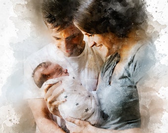 Custom Portrait From Photo, Family Portrait, Wedding Gift For Him, Anniversary Gift For Her, Personalized Gift For Couple, Christmas Gift