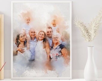 Portrait de famille personnalisé à partir d'une photo, Cadeau personnalisé pour elle, Cadeau d'anniversaire pour couple, Cadeau de fiançailles, Cadeau de mariage, Cadeau de Noël