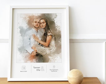 Custom Couple Portrait Watercolor Personalize Gift Anniversary Gift Engagement Gift For Him Wedding Gift For Couple Fathers Day Gift For Her