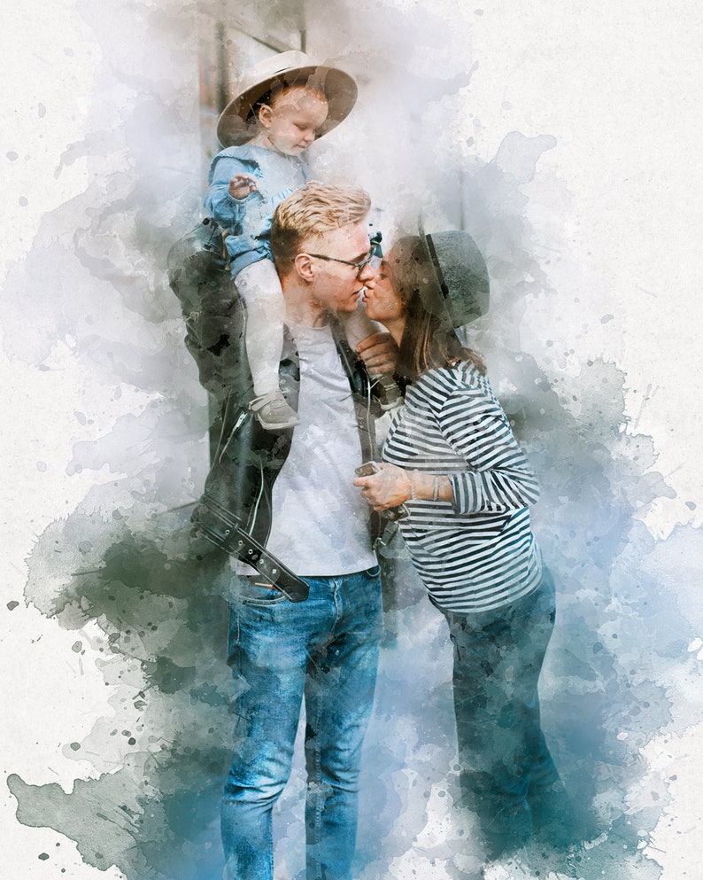 Personalisierte Foto Geschenke Handgefertigte Geschenke Für Sie, Portrait nach Foto Aquarell vom Foto Aquarell, Familie, Jubiläumsgeschenk Paare, Hochzeit, Weihnachten Bild 10