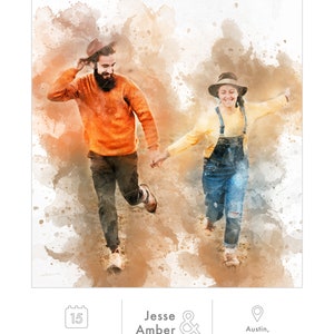 Custom Watercolor Couple Portrait From Photo Personalize Gift Engagement Gift For Him Wedding Gift For Couple Gift For Her Christmas Gift image 10