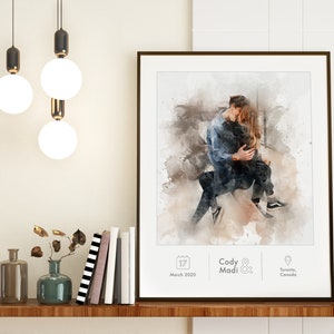 Custom Watercolor Couple Portrait From Photo Personalize Gift Engagement Gift For Him Wedding Gift For Couple Gift For Her Christmas Gift image 6