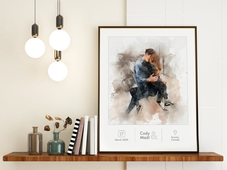 Custom Watercolor Couple Portrait From Photo Personalize Gift Engagement Gift For Him Wedding Gift For Couple Gift For Her Christmas Gift image 6