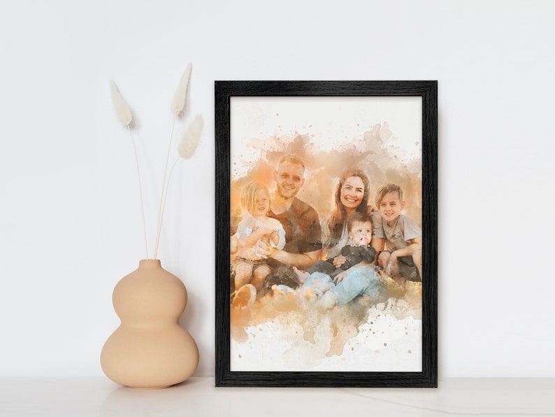 watercolor family portrait black frame