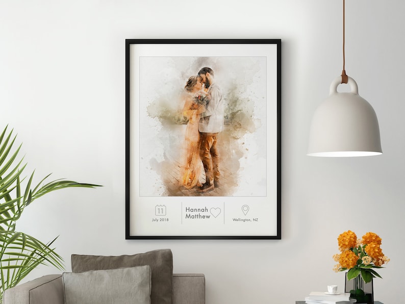Custom Couple Portrait Watercolor Personalized Gift For Her Anniversary Gift Engagement Gift Wedding Gift For Couple Christmas Gift For Him 
