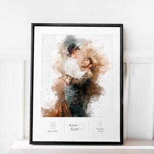 Custom Couple Portrait Watercolor Personalized Christmas Gift For Him Engagement Gift Wedding Anniversary Gift For Couple Gift For Her image 6