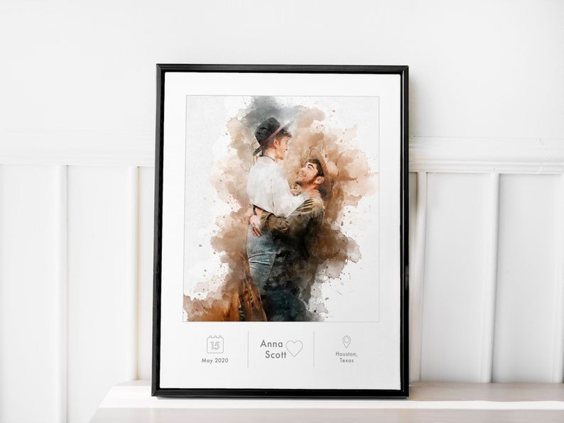 Custom Couple Portrait Watercolor Personalized Christmas Gift For Him Engagement Gift Wedding Anniversary Gift For Couple Gift For Her image 6