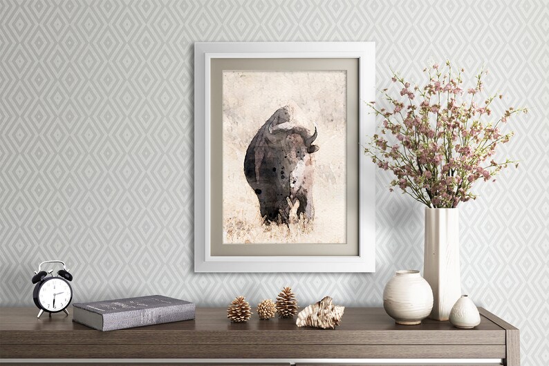 Buffalo PrintNational Park Bison Wall Art Yellowstone Home Decor Giclee Watercolor Yellowstone National Park PrintVacation Memories
