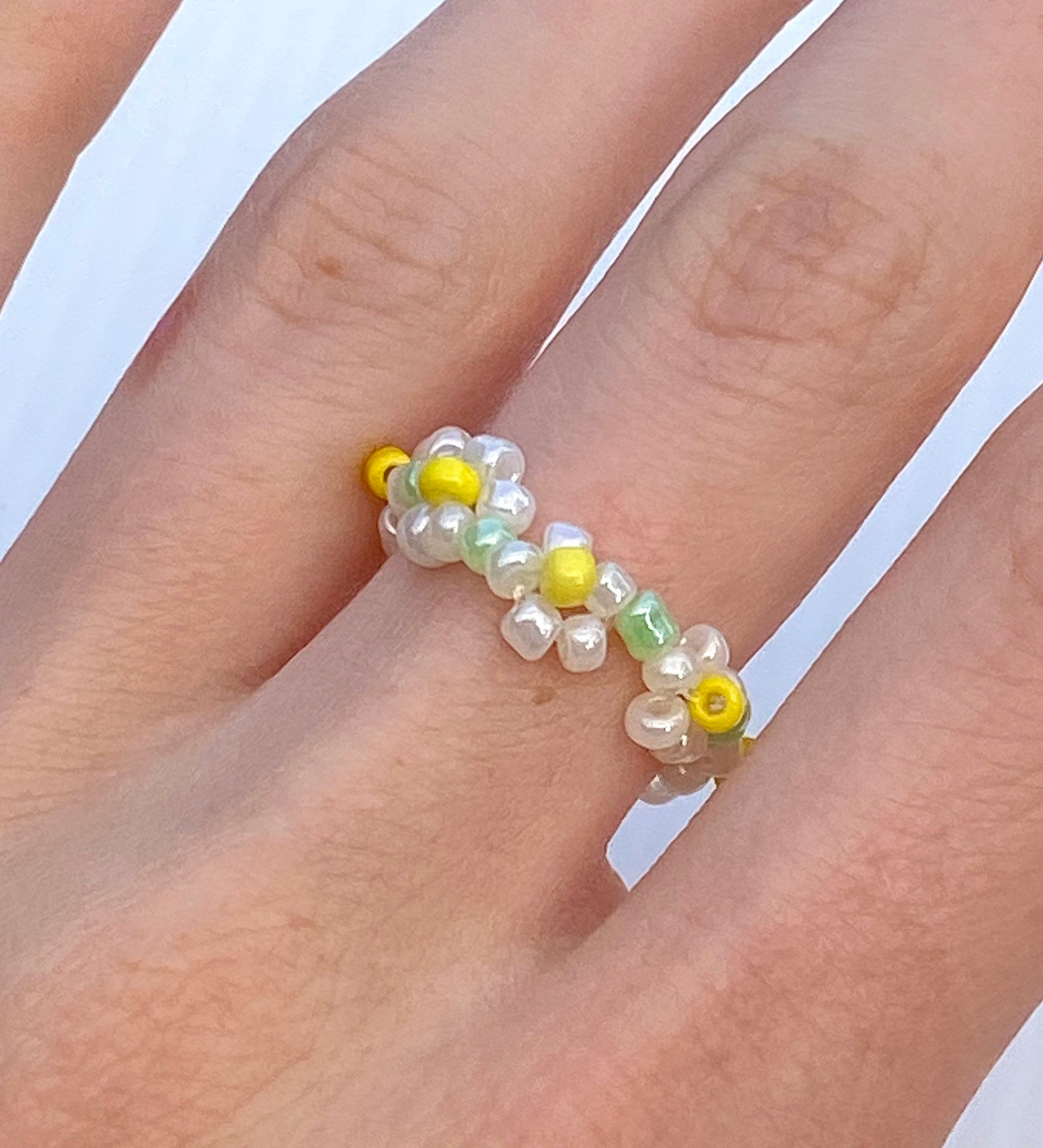 Flower beaded ring Etsy