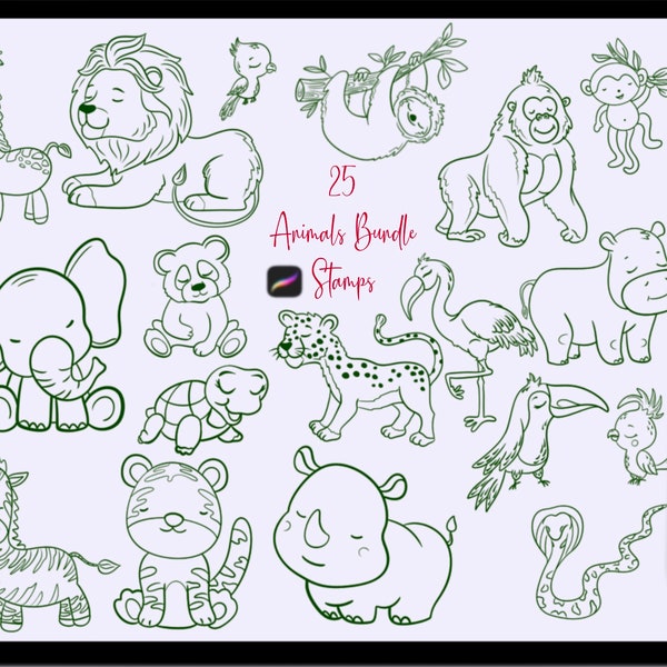 25 Animals Doodle Procreate Stamps Animal Stamps Procreate brushset African Animal Stamp bundle