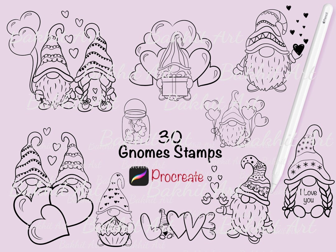 Gnomes Doodle Procreate Stamps Valentine Gnome Stamps Procreate ...
