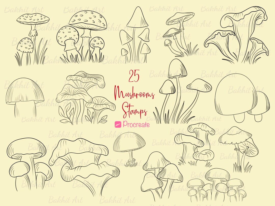 Mushrooms Doodle Procreate Stamps Mushroom Stamps Procreate Brushset ...