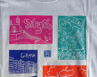 Catalonia T-Shirt: Hand-Printed Linocut Cities of Spain Art Tee