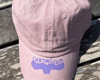 Handmade Lino Print Whale Tail Cap – Cartagena Symbol, Custom Colors (Denim/Cotton)