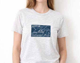 Kotor Montenegro T-Shirt: Handmade Linocut Print - Cruise Travel Souvenir