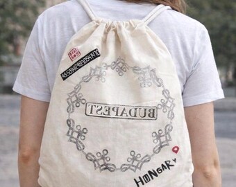 Budapest Manhole Print Drawstring Backpack: Unique Hungarian Souvenir