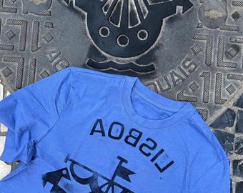 Lisbon Manhole Cover Print T-Shirt, Portugal Souvenir, Handprinted Street Art Tee