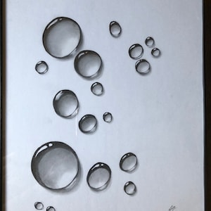 originele waterdruppels in een fotolijst: originele potloodtekening op canvaspapier van 9 x 11 inch