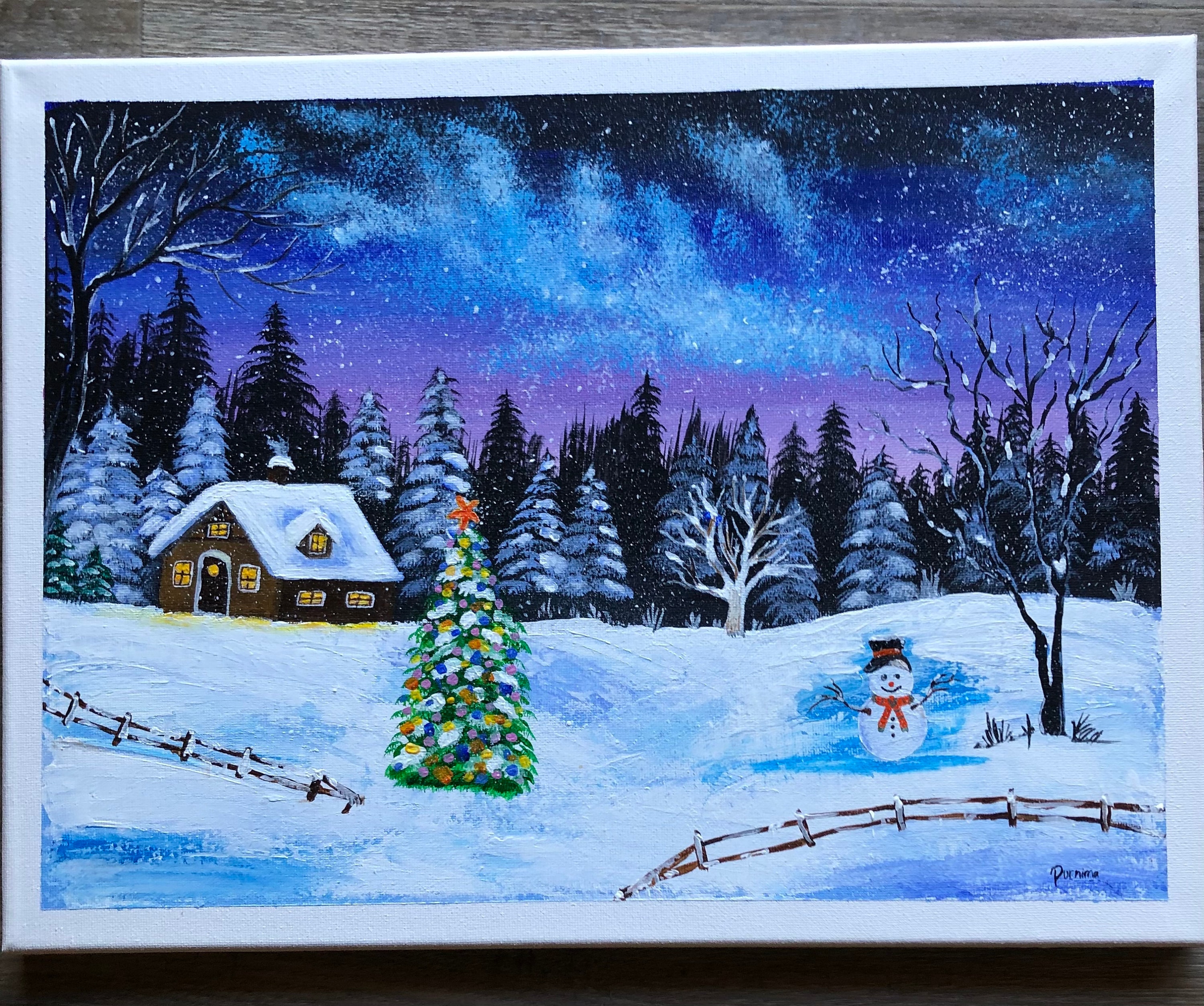 Handmade Christmas Tree and Snowman Painting – Winter Cabin Decor (12x16  Inches) - Etsy, image size:3000x2506