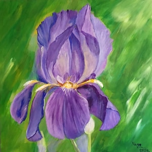Iris bloem origineel Acryl schilderij op een 12 * 12 inch hout hardboard schilderij-paarse iris schilderij-home decor-cadeau kunst