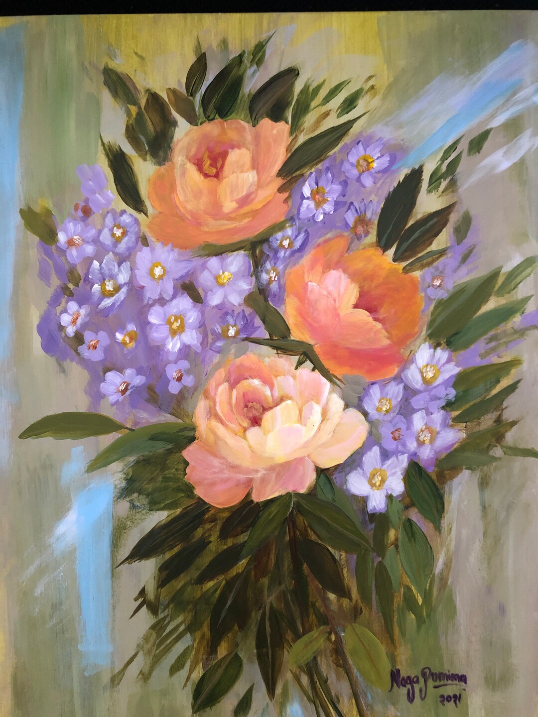 Originalflowers-roses & Lilacs -spring Contemporary Original Wood Hard ...